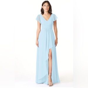 Azazie Light Blue V-Neck Flutter Sleeve Wedding Dress
